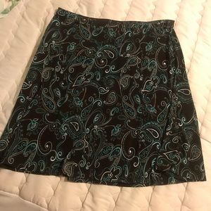 Dark brown and teal green paisley pull on skirt